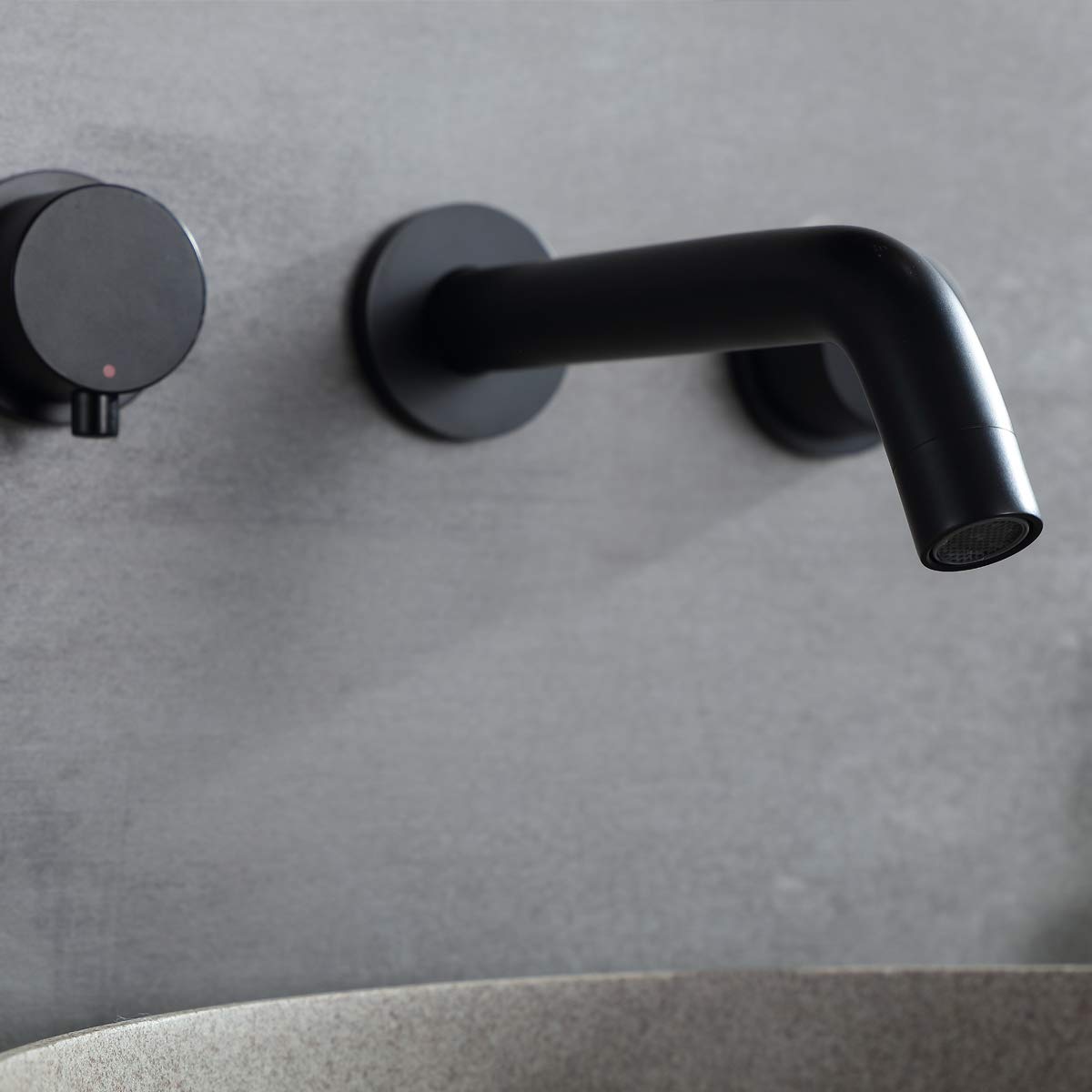 Matte Black Round Double Handle Wall-mounted Bathroom Basin Faucet