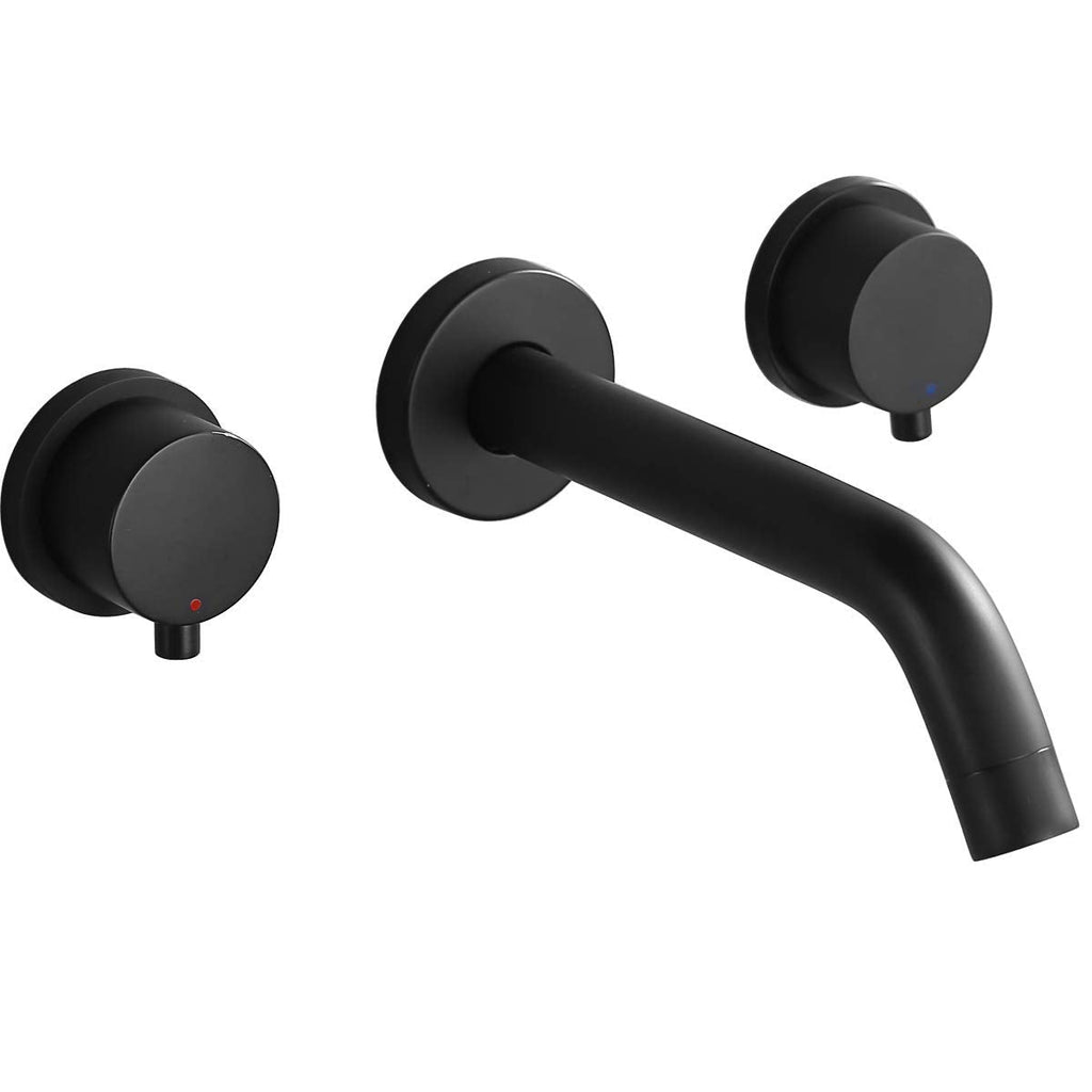 Matte Black Round Double Handle Wall-mounted Bathroom Basin Faucet