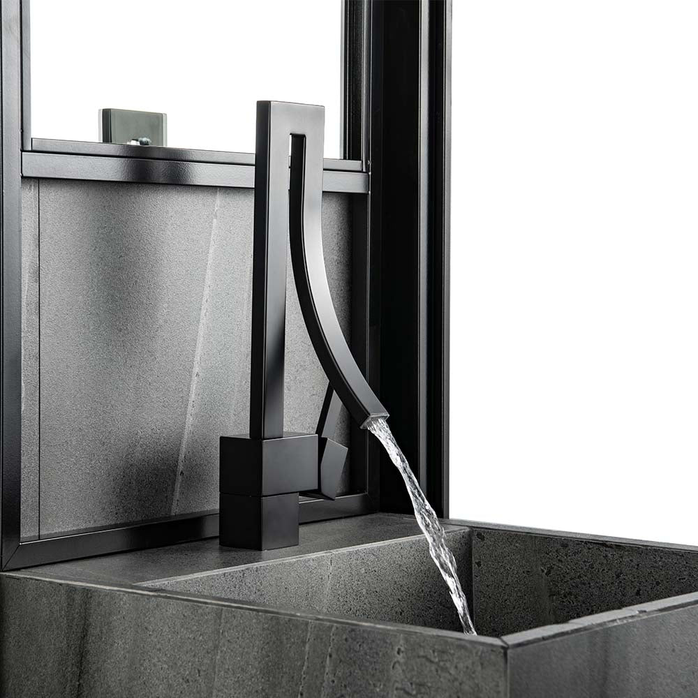 Square Single Hole Single Handle Waterfall Bathroom Widespread Faucet