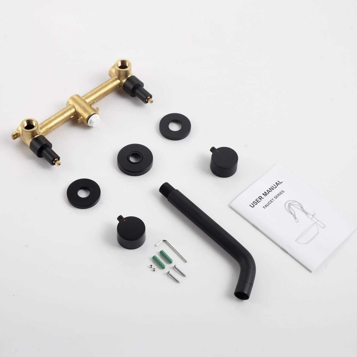 Matte Black Round Double Handle Wall-mounted Bathroom Basin Faucet