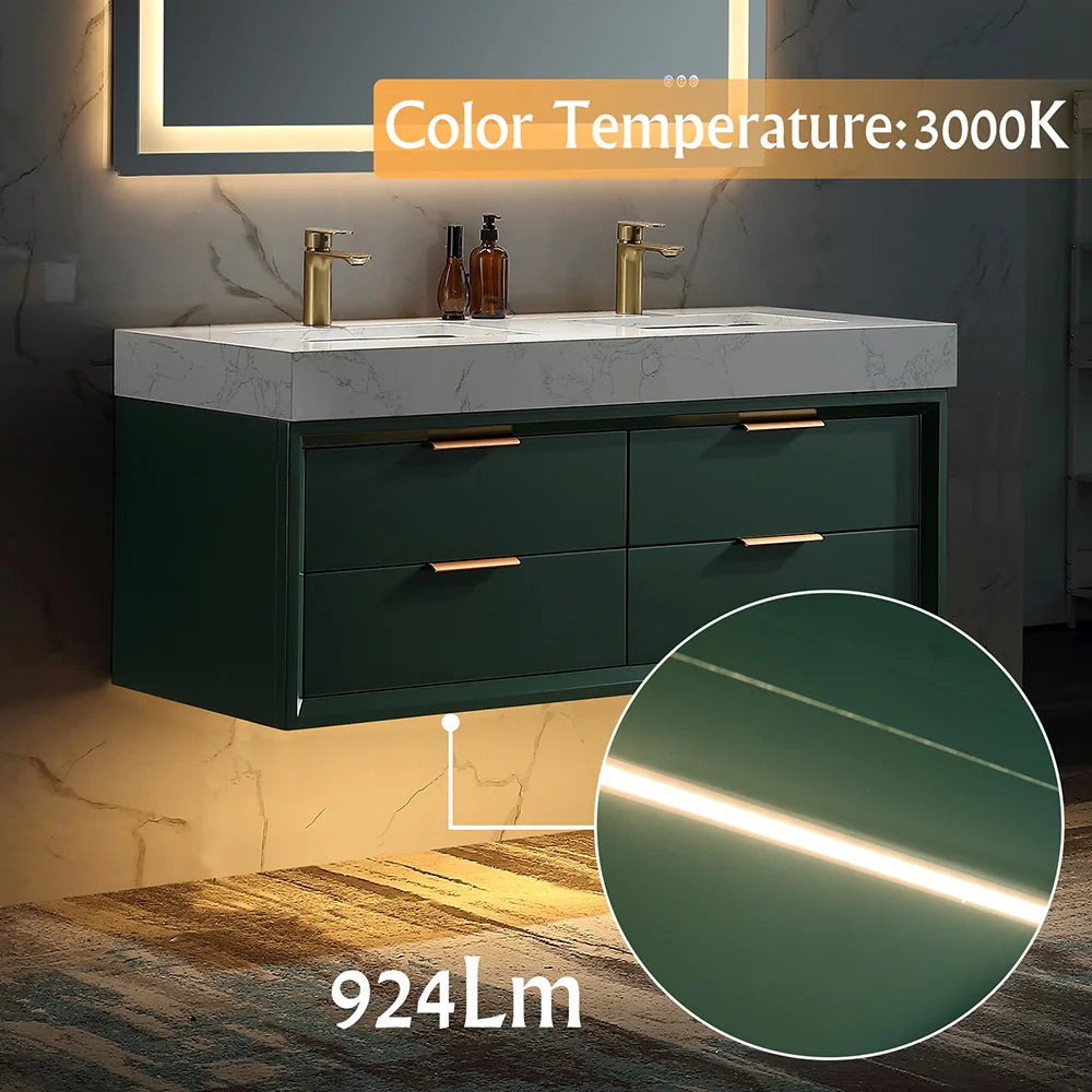 48 Inch Modern Wall Mounted Double Bathroom Vanity with Marble Countertop
