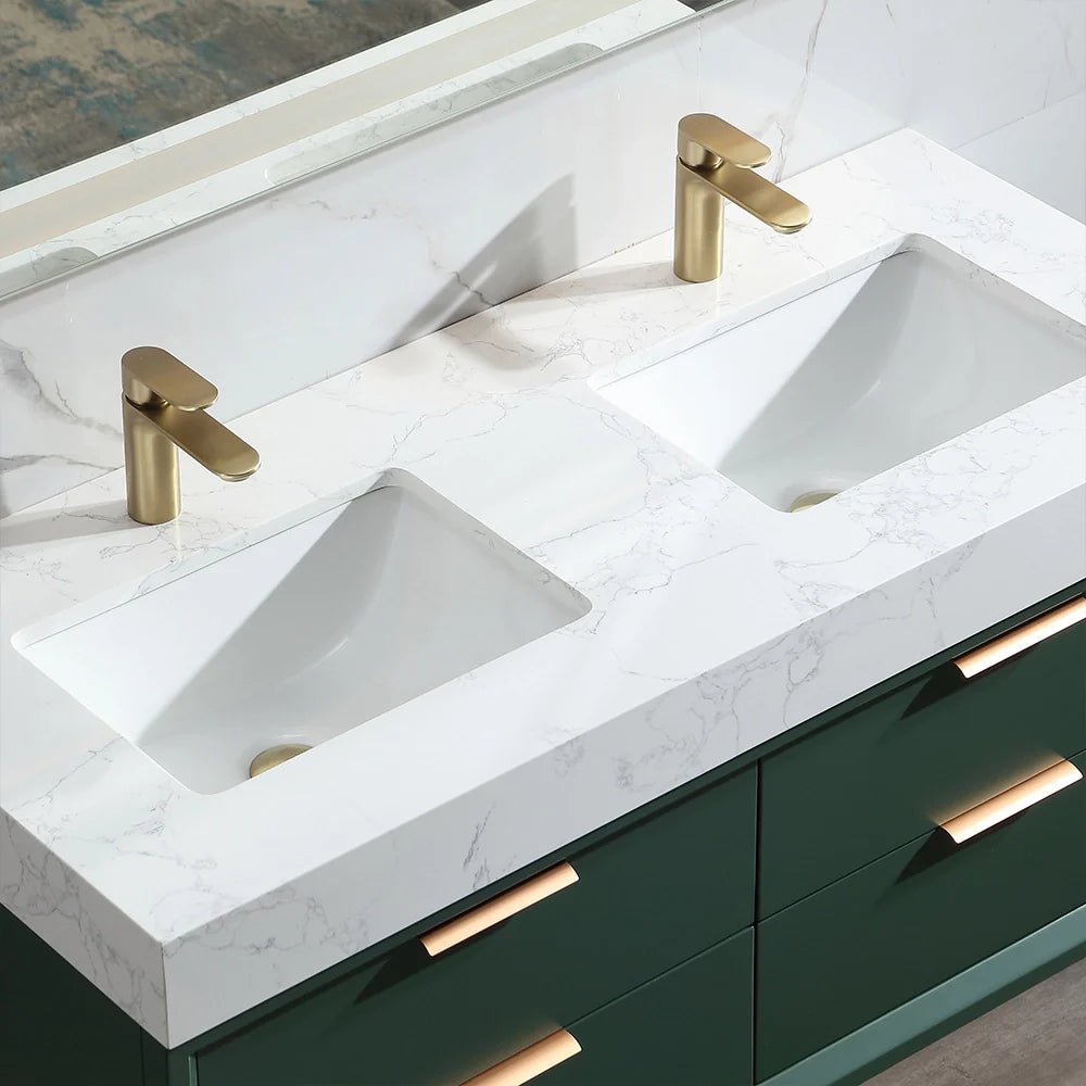 48 Inch Modern Wall Mounted Double Bathroom Vanity with Marble Countertop
