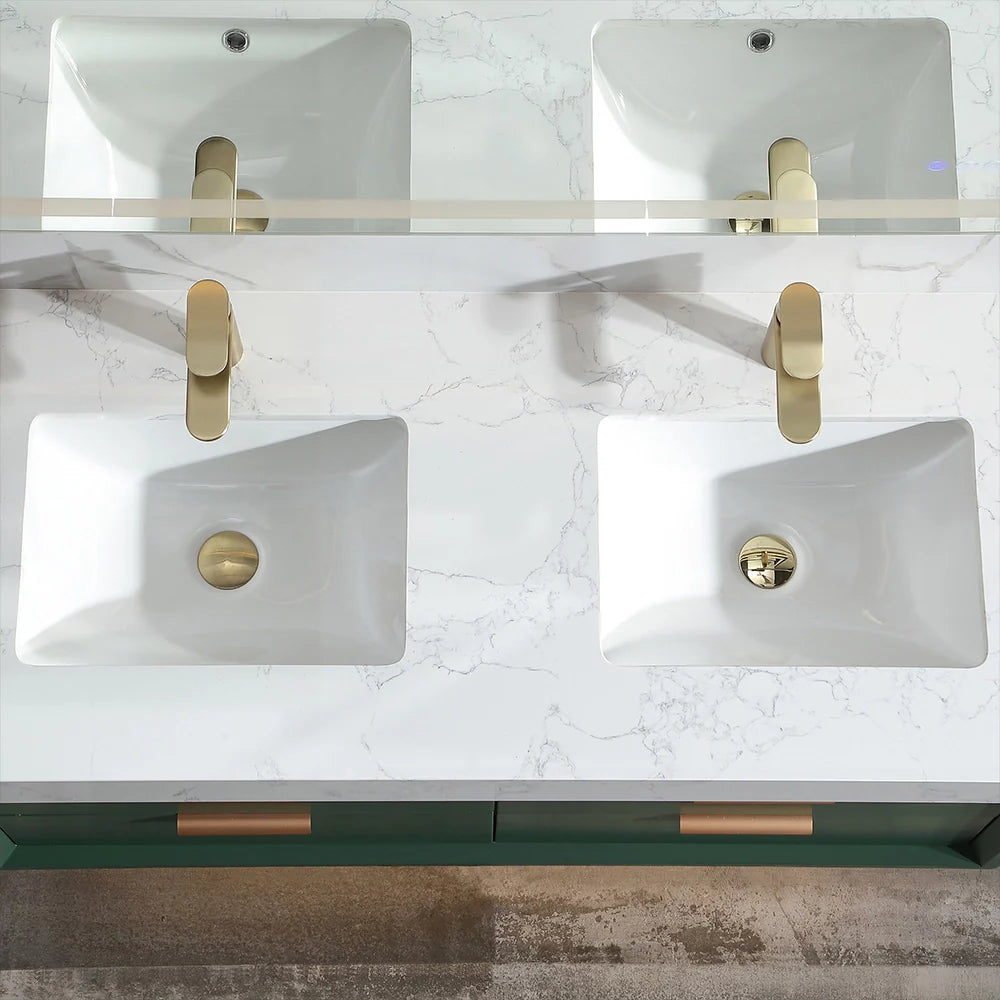 48 Inch Modern Wall Mounted Double Bathroom Vanity with Marble Countertop