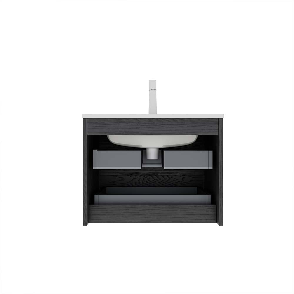 24" Wall-Mounted Dark Oak Bathroom Vanity with Sink No Faucet