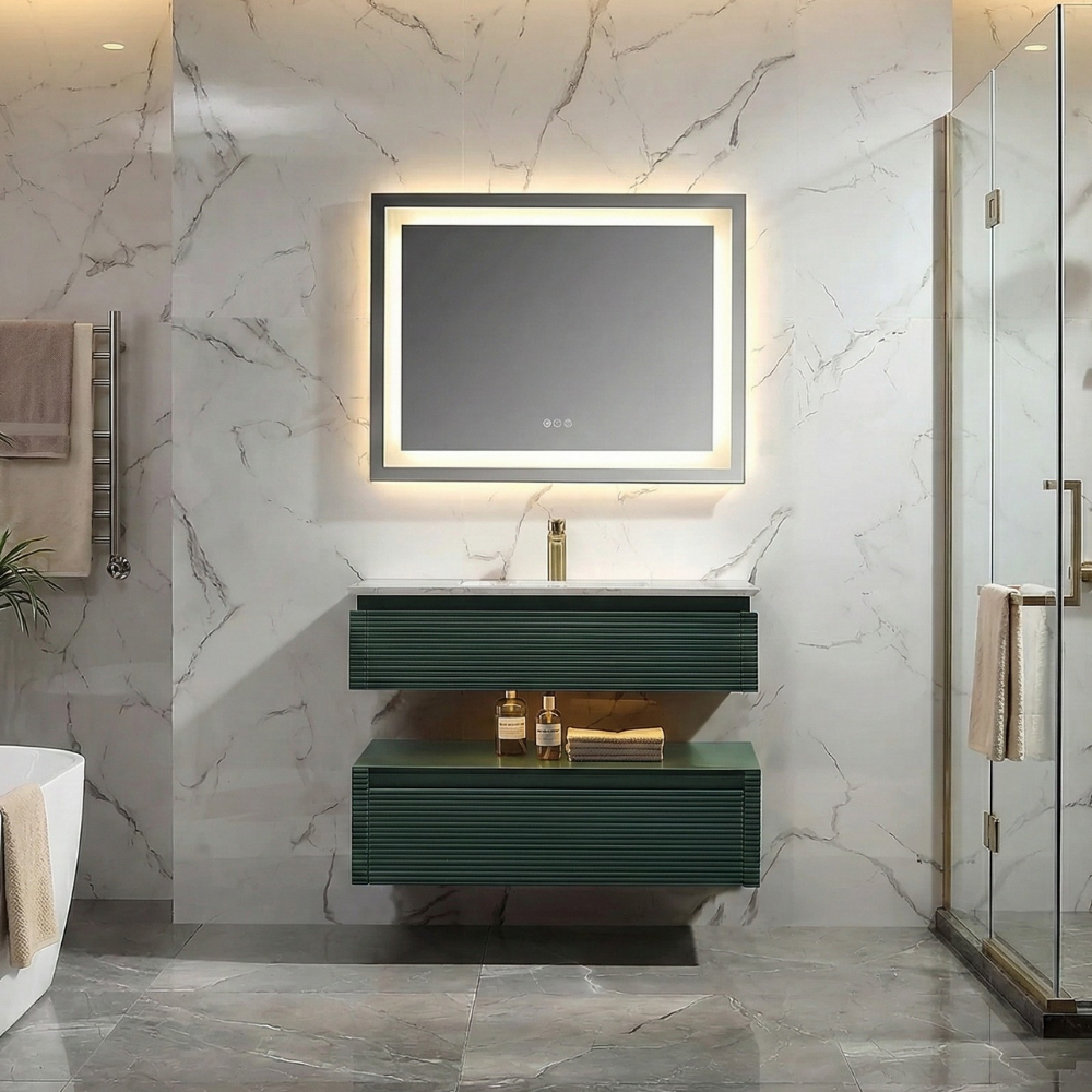 36 Inch Wall Mounted Single Bathroom Vanity with Marble Countertop