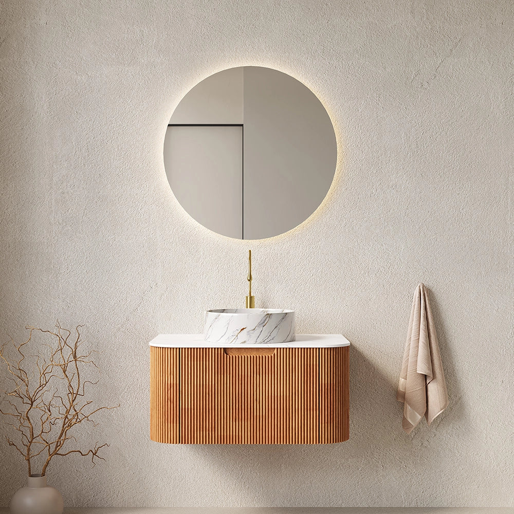 Nature Wood Floating Bathroom Vanity with Large Soft-Closing Storage Drawer