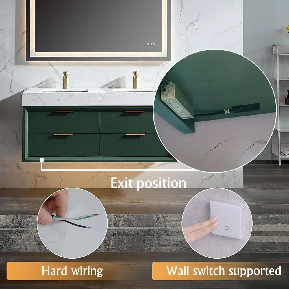 48 Inch Modern Wall Mounted Double Bathroom Vanity with Marble Countertop