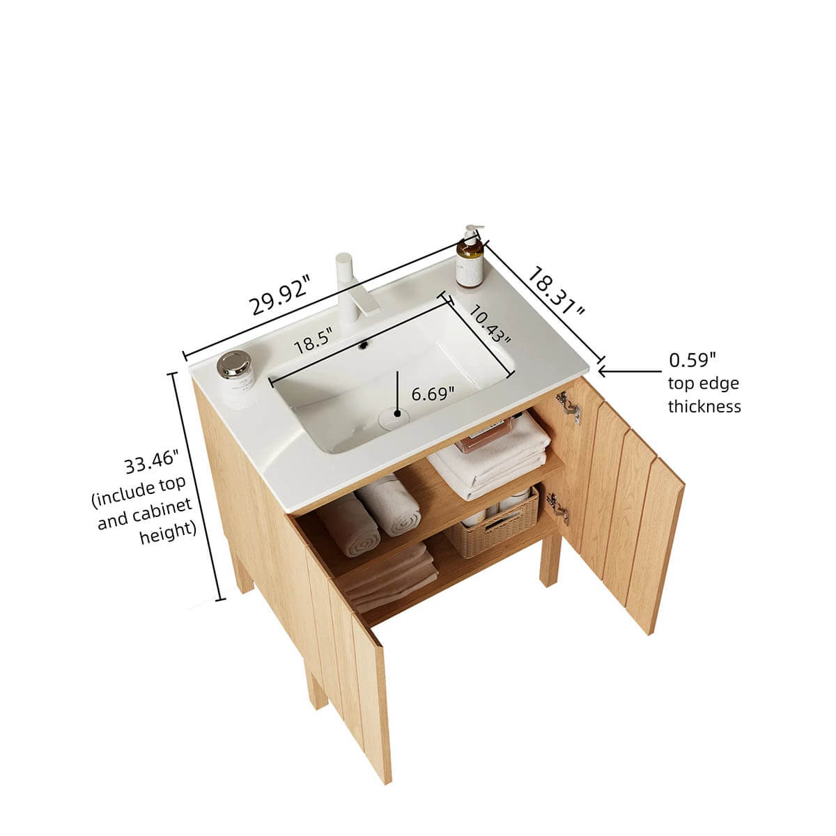30" Bathroom Vanity with Sink and Modern Freestanding Bathroom Storage Cabinet with Double Doors
