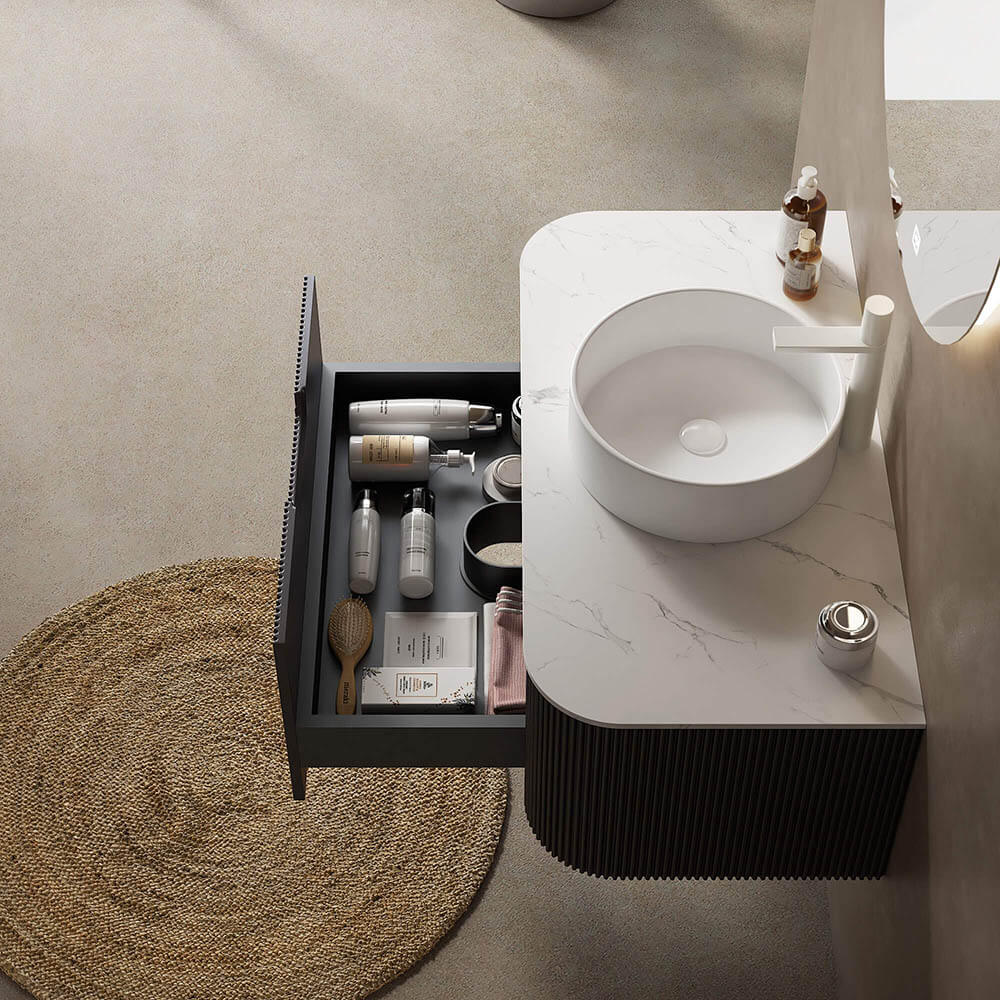 36" Bathroom Vanity,  White Round Ceramic Basin without Faucet, Black