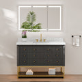 48-In Fluted Solid Wood Bathroom Vanity, PU Lacquer, Half-Frame Steel Base – Single Sink