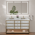 60-In Fluted Solid Wood Luxury Gold Bathroom Vanity, PU Lacquer – Double Sink