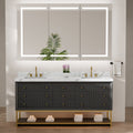 72-In Fluted Solid Wood Bathroom Vanity, PU Lacquer, Half-Frame Steel Base – Double Sink