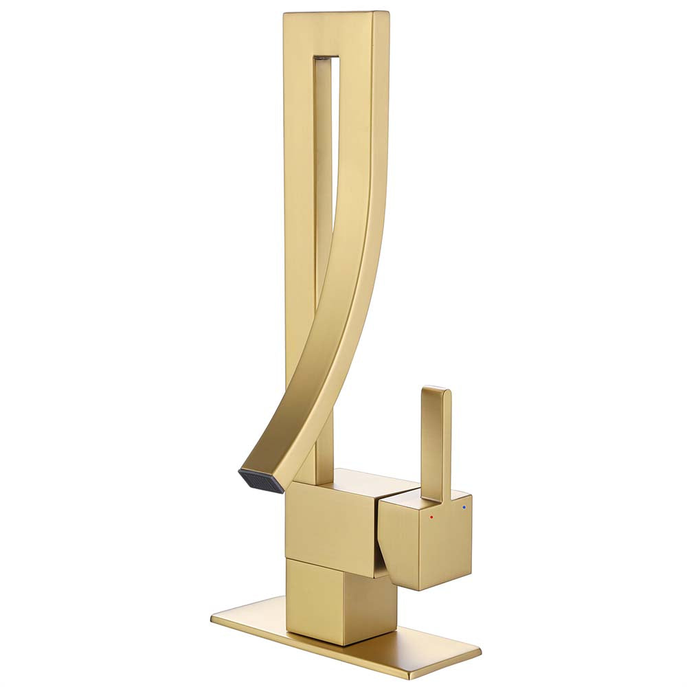 Square Single Hole Single Handle Waterfall Bathroom Widespread Faucet