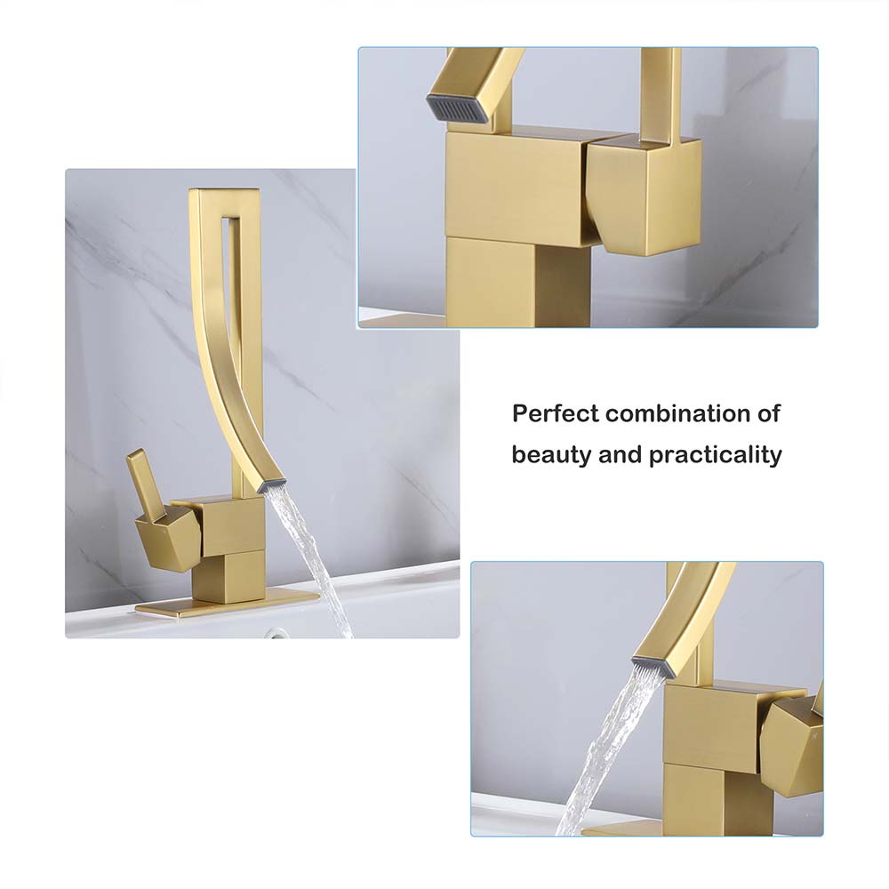 Square Single Hole Single Handle Waterfall Bathroom Widespread Faucet
