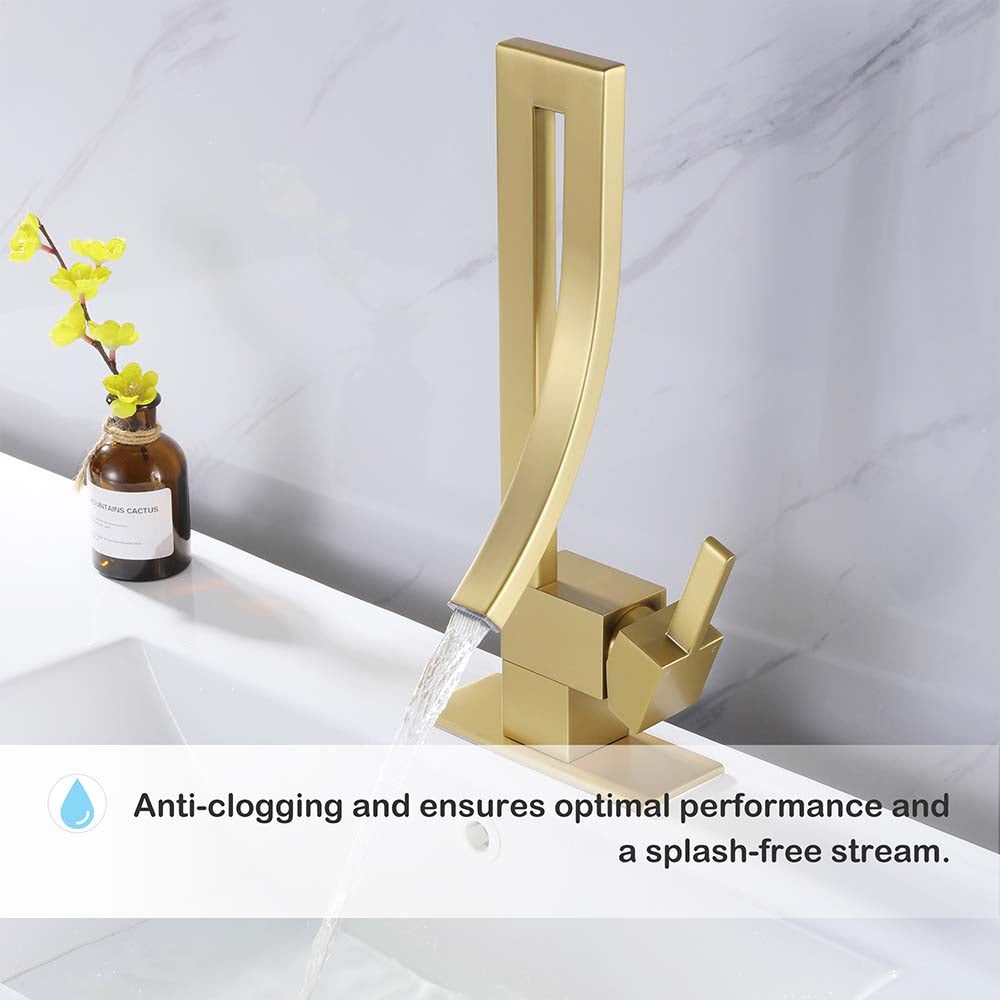 Square Single Hole Single Handle Waterfall Bathroom Widespread Faucet