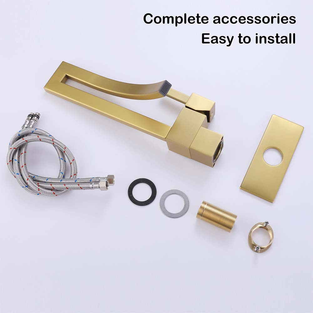 Square Single Hole Single Handle Waterfall Bathroom Widespread Faucet