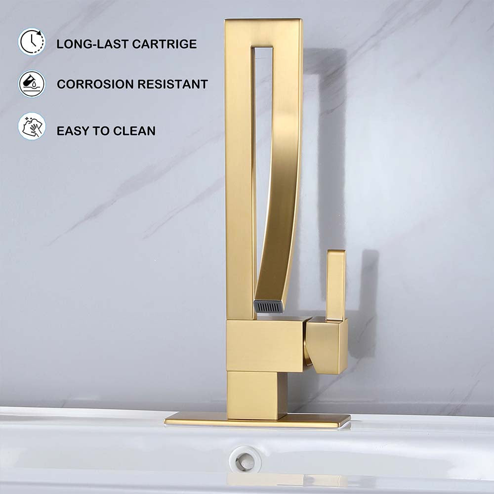 Square Single Hole Single Handle Waterfall Bathroom Widespread Faucet
