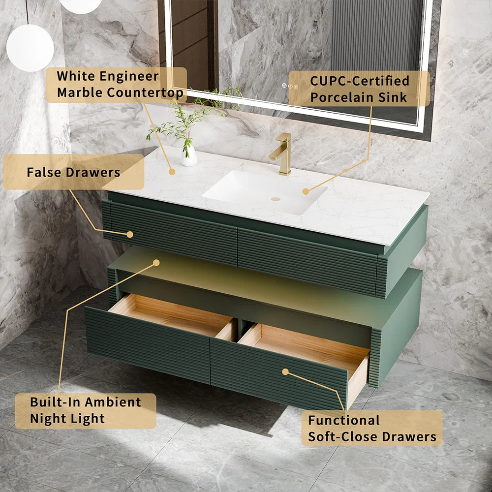 48 Inch Floating Bathroom Vanity with LED Functionality and Double Sinks