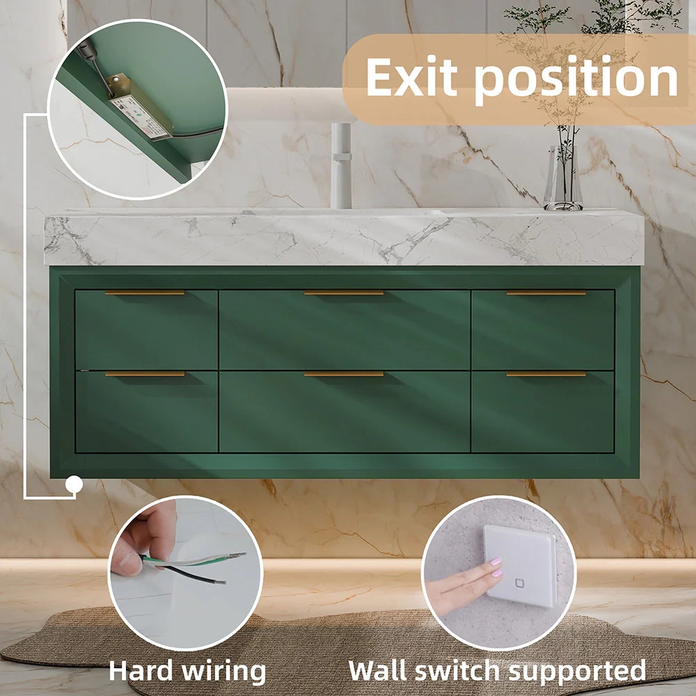 48 Inch Modern Wall Mounted Bathroom Vanity with Marble Countertop