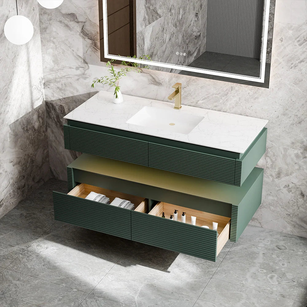 48 Inch Floating Bathroom Vanity with LED Functionality and Double Sinks