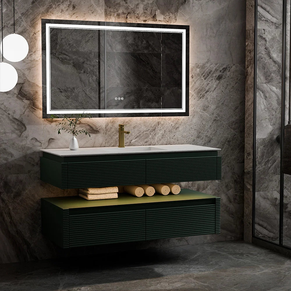 48 Inch Floating Bathroom Vanity with LED Functionality and Double Sinks