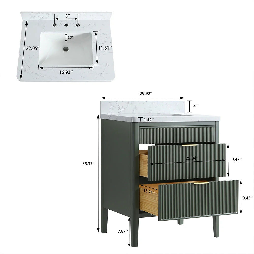 Fully Assembled 30 Inch Freestanding Bathroom Vanity with Single Sink