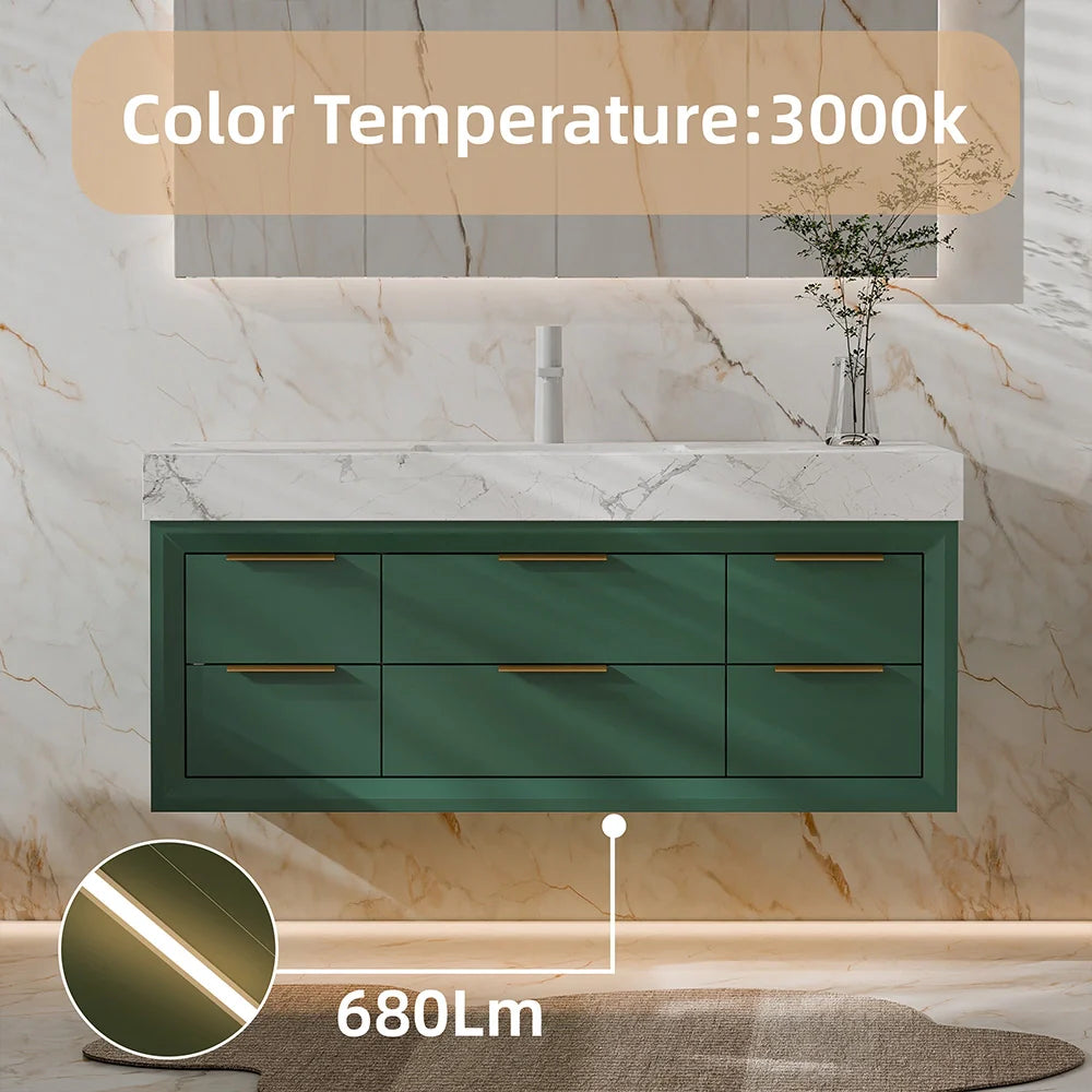 48 Inch Modern Wall Mounted Bathroom Vanity with Marble Countertop