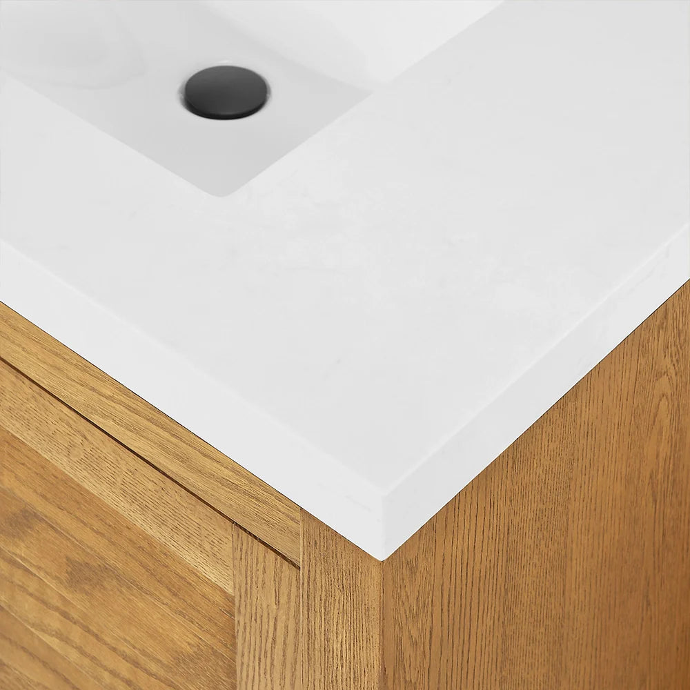 36 Inch Single Sink Bathroom Vanity with White Wide Louvered Doors & Quartz Top