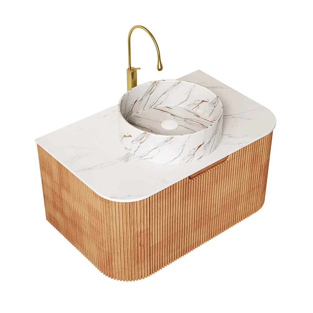Nature Wood Floating Bathroom Vanity with Large Soft-Closing Storage Drawer