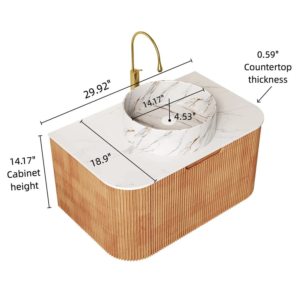 30 Inch Nature Wood Floating Bathroom Vanity with Soft-Closing Storage Drawer