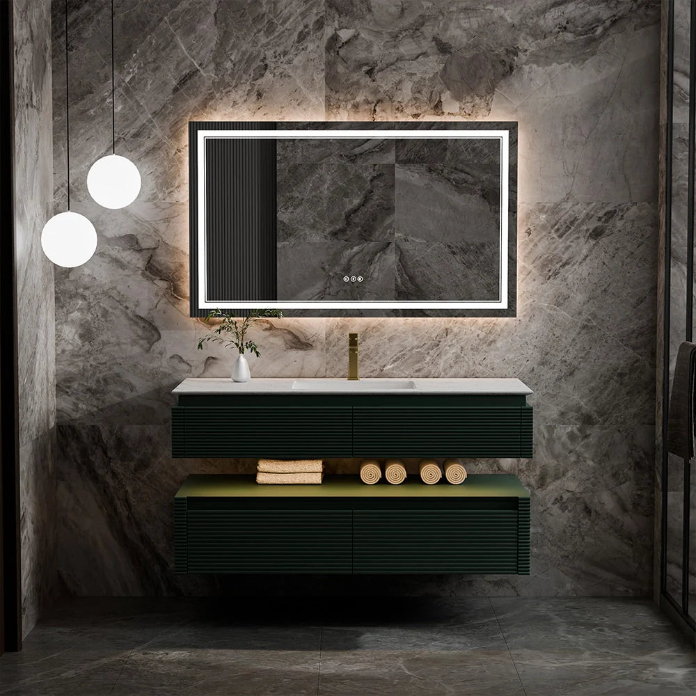 48 Inch Floating Bathroom Vanity with LED Functionality and Double Sinks