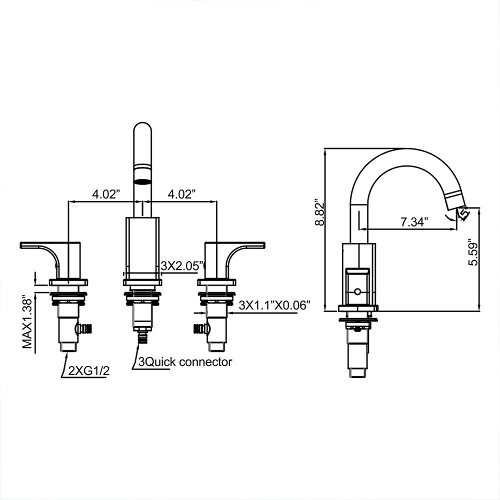 Solid Brass Round 3-Hole Two-Handle Cold Hot Bathroom Faucet