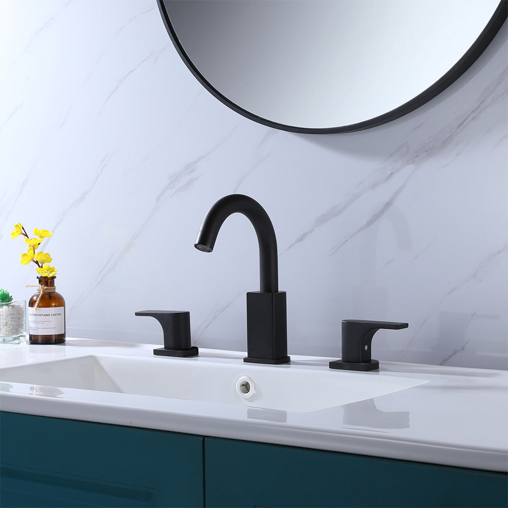 Solid Brass Round 3-Hole Two-Handle Cold Hot Bathroom Faucet