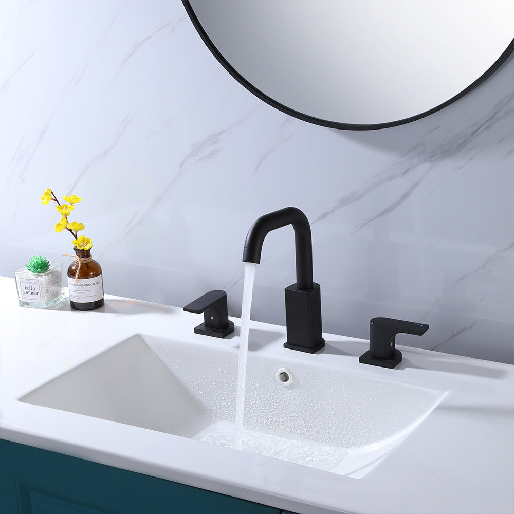 Modern Matte Black Deck Mount Widespread Two-Handle Bathroom Faucet