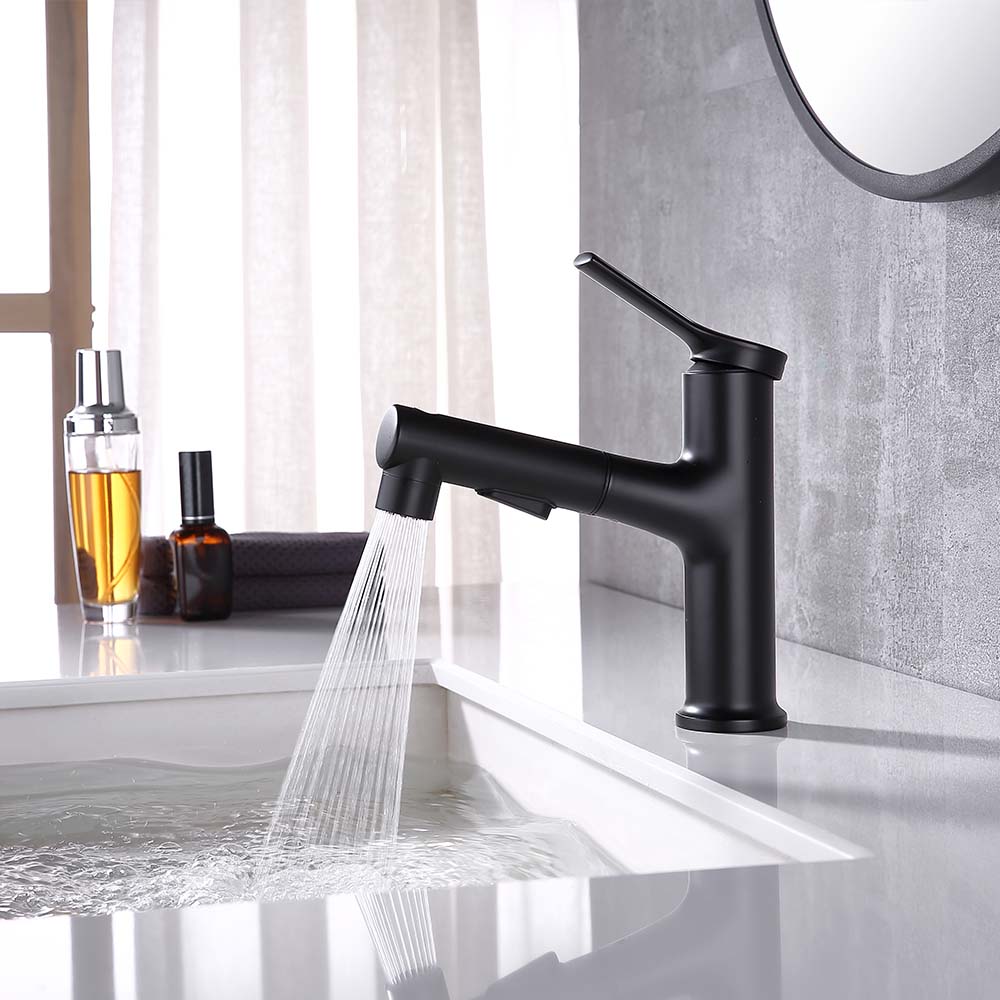 Modern Round Single Hole Single Handle Pull out Bathroom Faucet