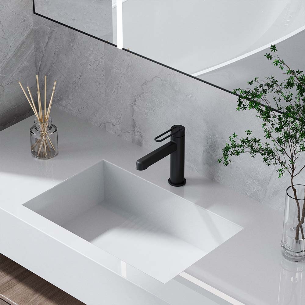 Modern Deck Mount Single Lever Handle Low Arc Bathroom Faucet