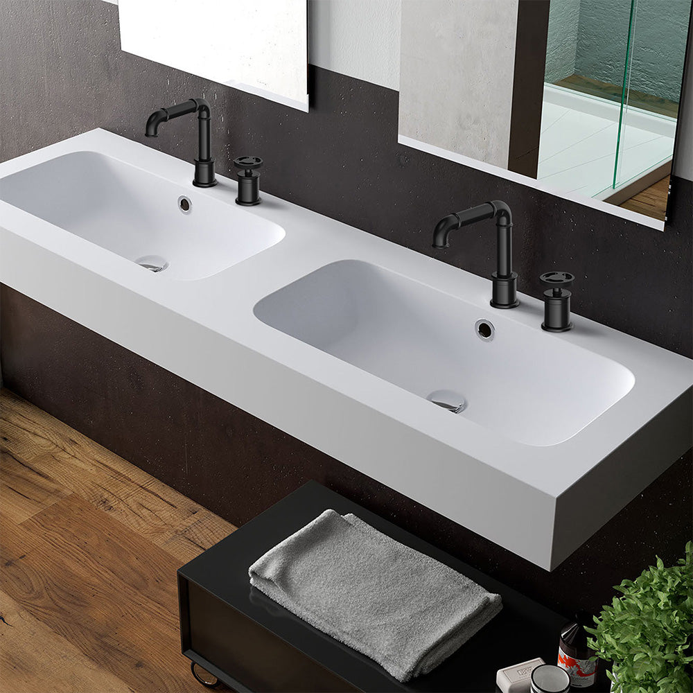 Deck Mounted Two Holes Bathroom Sink Faucet