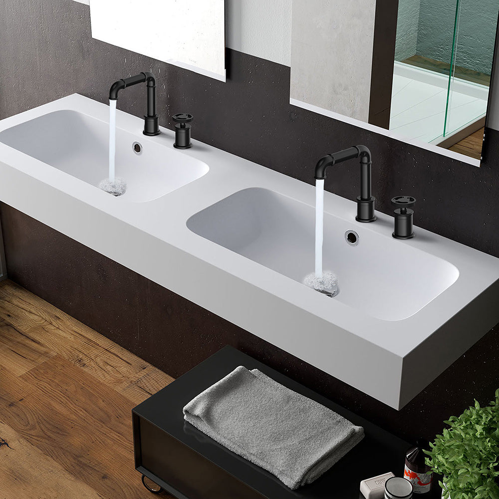 Deck Mounted Two Holes Bathroom Sink Faucet