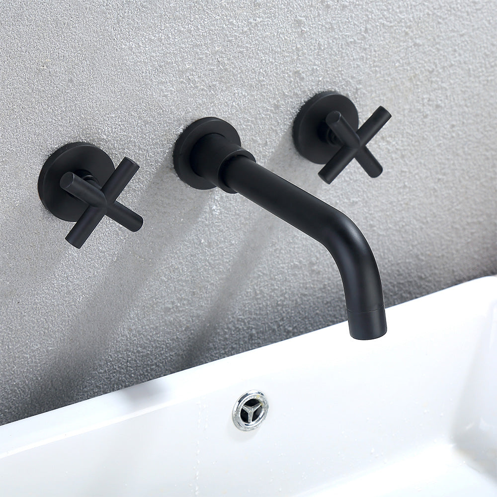 Dual-Handle Wall-Mounted Bathroom Sink Faucet with Three Holes
