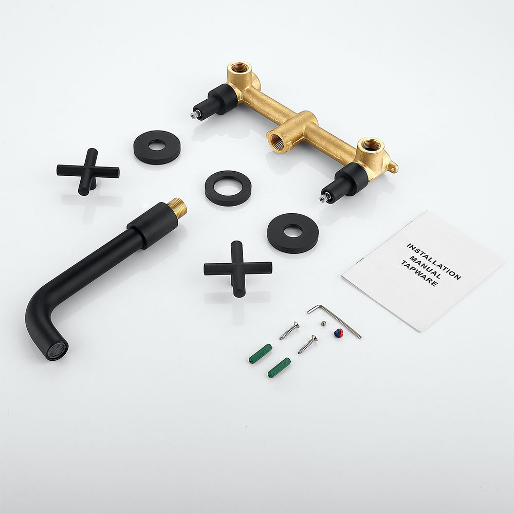 Dual-Handle Wall-Mounted Bathroom Sink Faucet with Three Holes