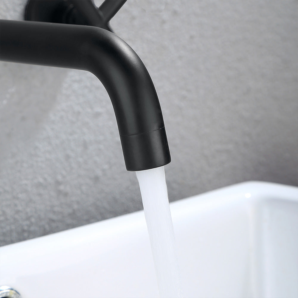 Dual-Handle Wall-Mounted Bathroom Sink Faucet with Three Holes