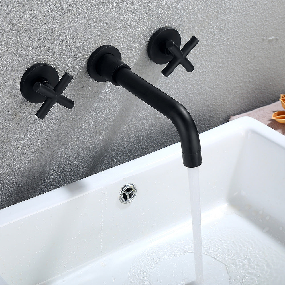 Dual-Handle Wall-Mounted Bathroom Sink Faucet with Three Holes