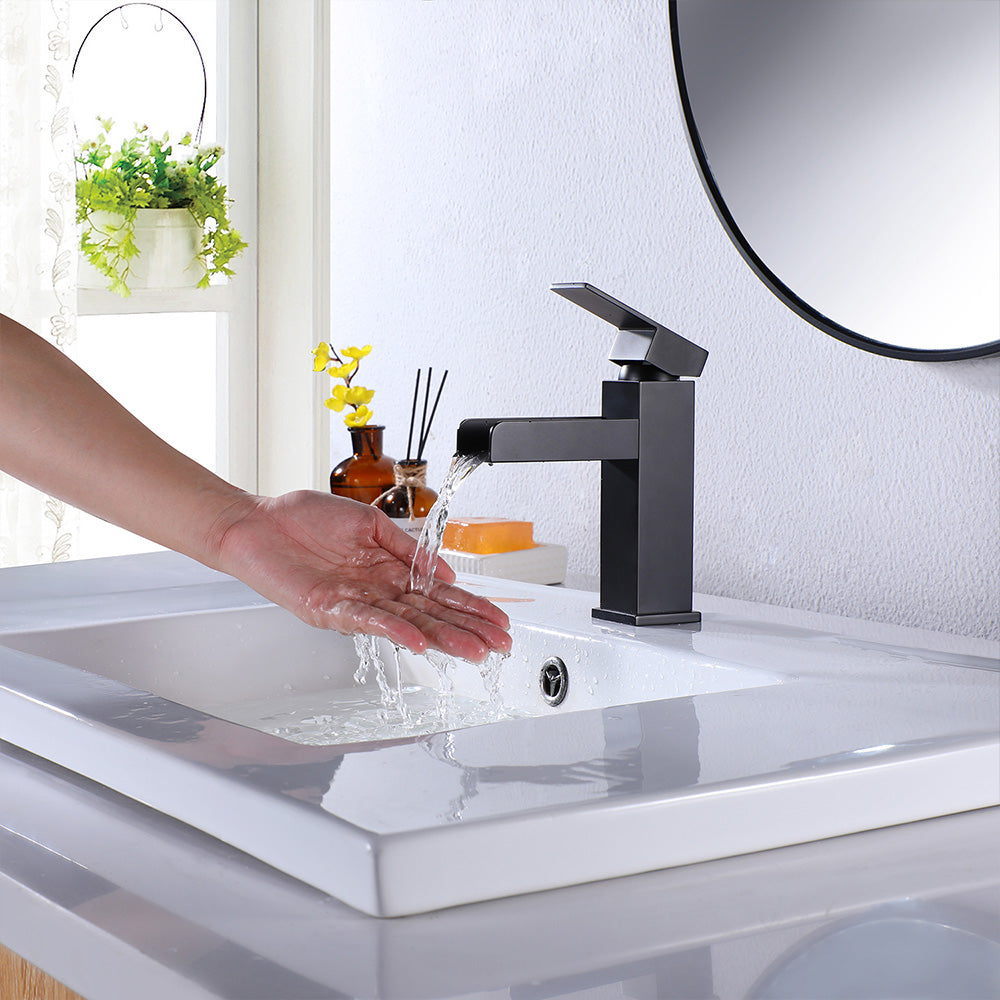 Elegant Waterfall Single-Hole Bathroom Faucet with Included Deck Plate