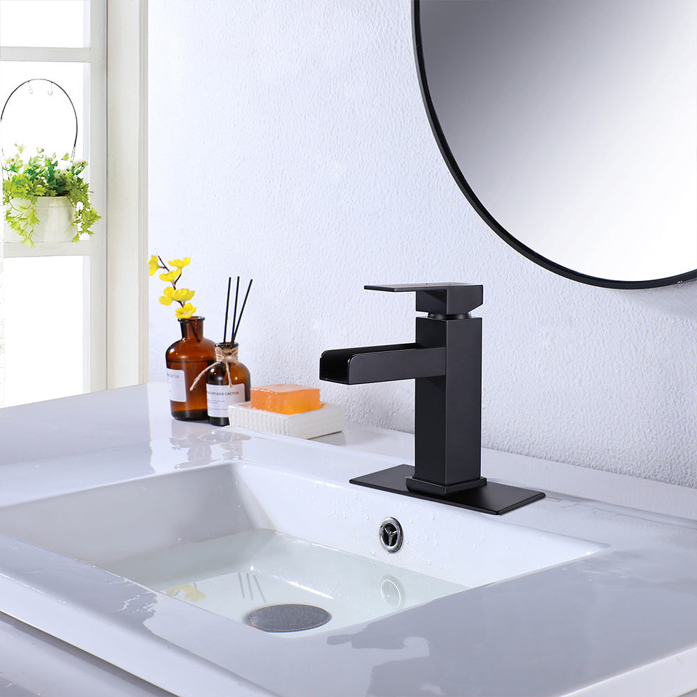 Elegant Waterfall Single-Hole Bathroom Faucet with Included Deck Plate