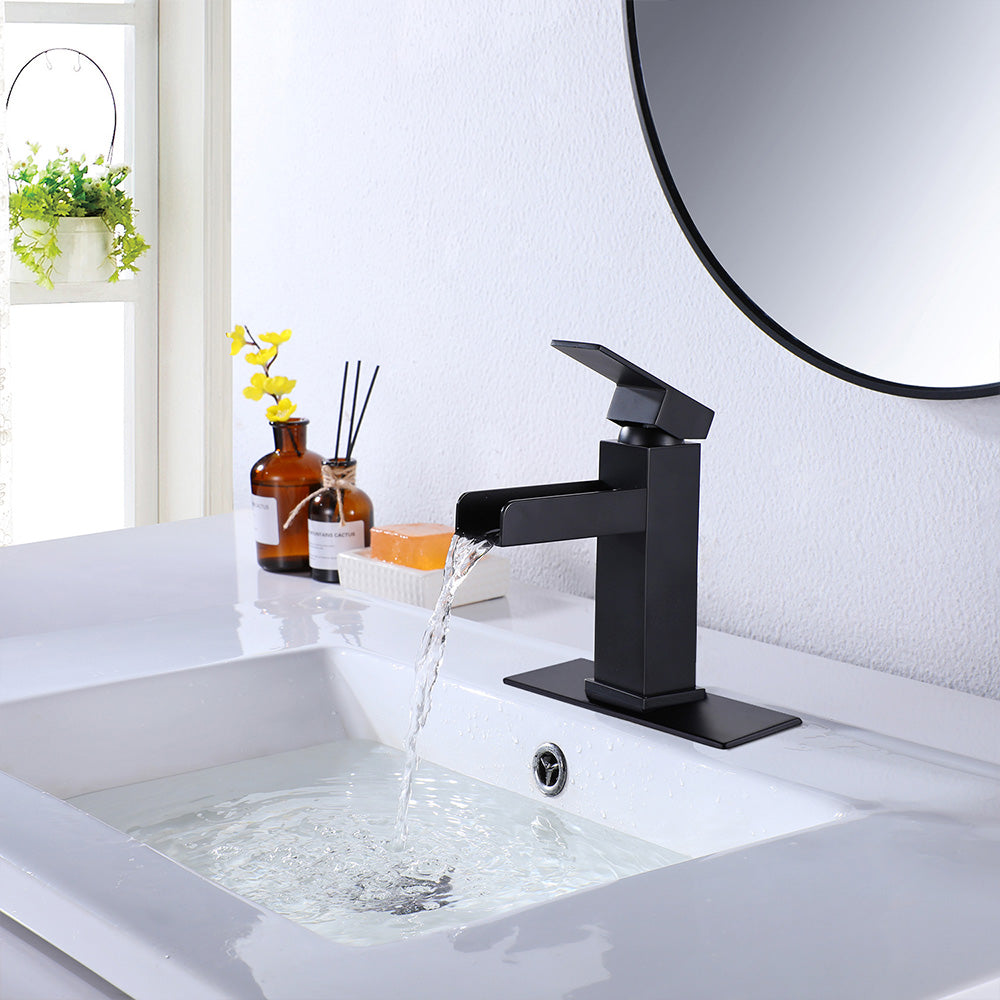 Elegant Waterfall Single-Hole Bathroom Faucet with Included Deck Plate