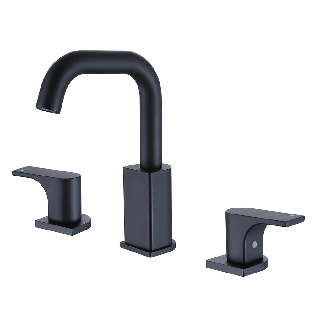 Modern Matte Black Deck Mount Widespread Two-Handle Bathroom Faucet