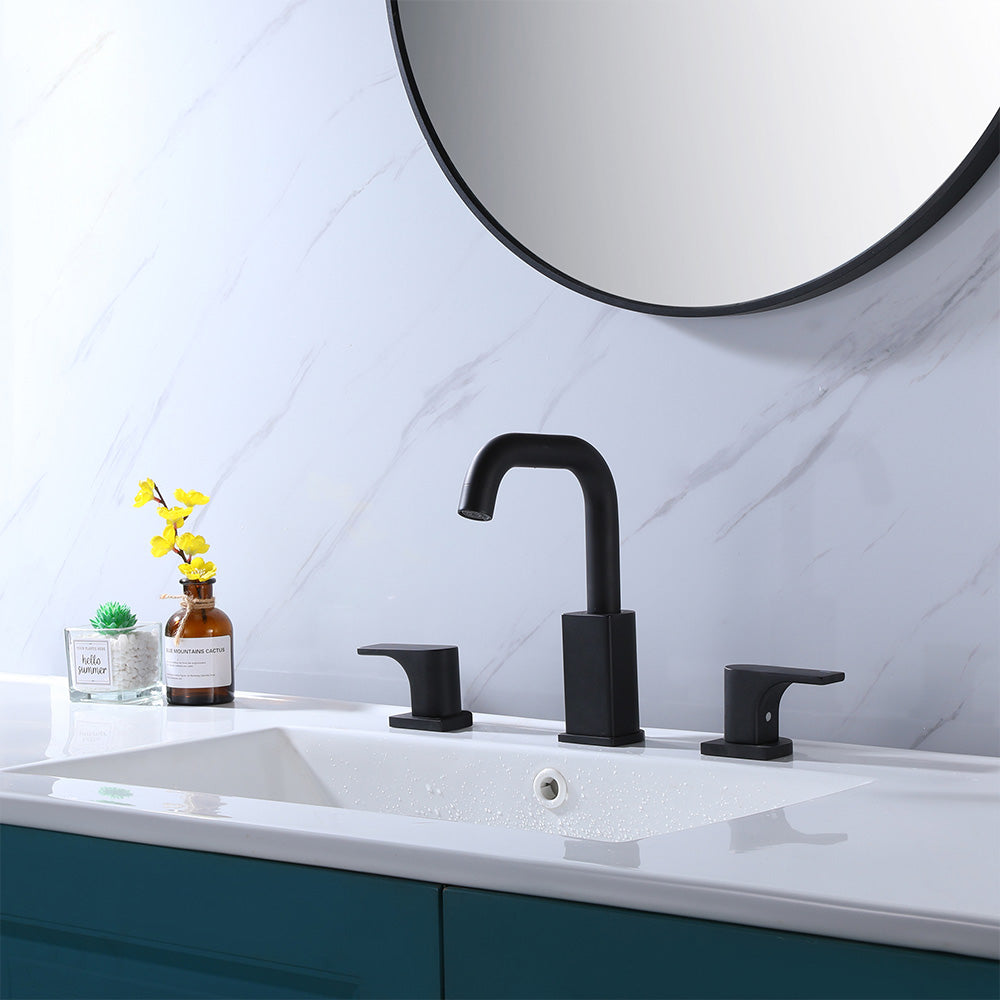 Modern Matte Black Deck Mount Widespread Two-Handle Bathroom Faucet