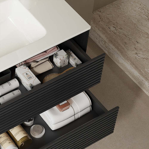 24" Wall-Mounted Dark Oak Bathroom Vanity with Sink No Faucet