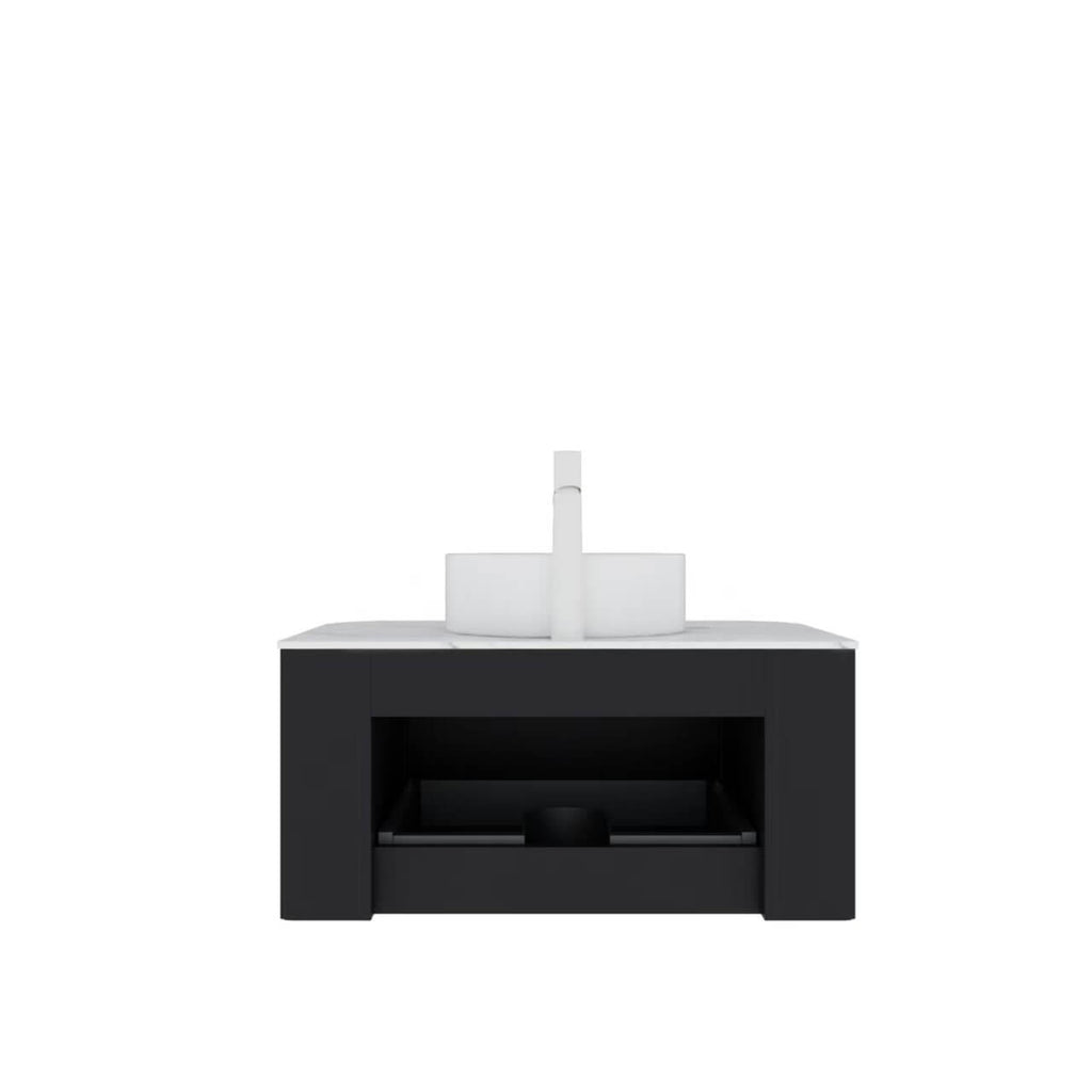 30" Bathroom Vanity,  White Round Ceramic Basin without Faucet, Black