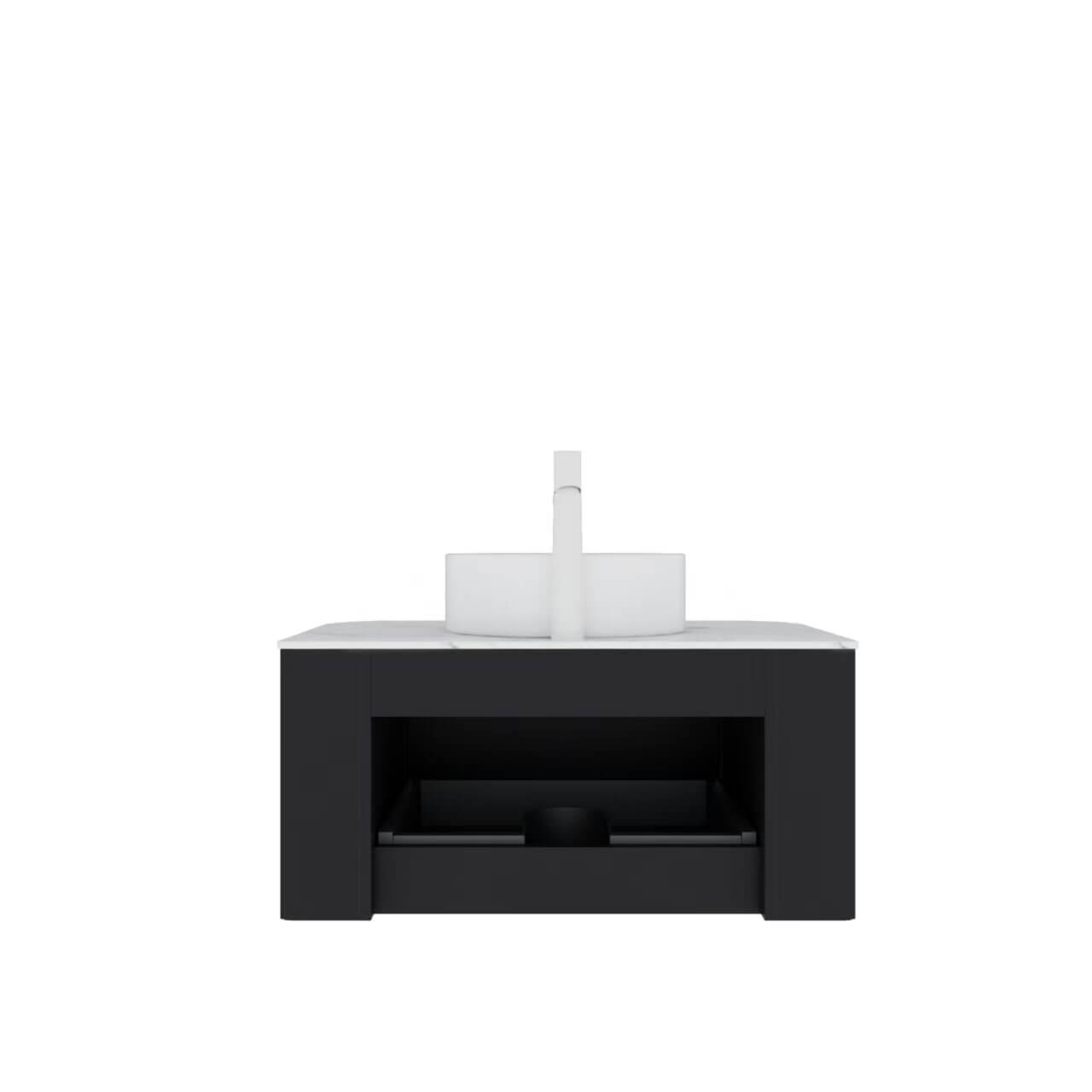 30" Bathroom Vanity,  White Round Ceramic Basin without Faucet, Black